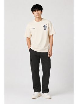Peter England - Black Solid Polyester Relaxed Fit Trouser