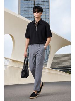 Peter England - Grey Textured Polyester Blend Relaxed Fit Trouser