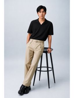Peter England - Beige Solid Polyester Regular Fit Trouser