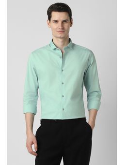 Peter England - Green Solid Cotton Blend Slim Fit Shirt