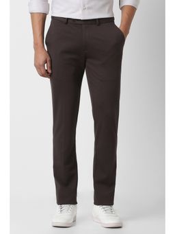 Peter England - Brown Textured Viscose Blend Slim Fit Trouser