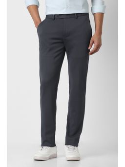 Peter England - Grey Textured Polyester Blend Slim Fit Trouser