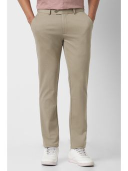 Peter England - Beige Textured Viscose Blend Slim Fit Trouser