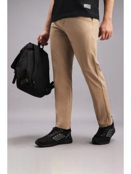 Van Heusen - Beige Solid Nylon Blended Regular Fit Trouser