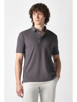 Van Heusen - Grey Textured Cotton Blend Regular Fit Polo T-Shirt