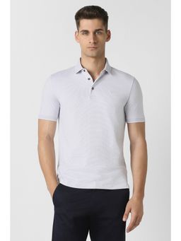 Van Heusen - Purple Textured Cotton Blend Regular Fit Polo T-Shirt