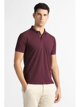 Van Heusen - Maroon Solid Polyester Slim Fit Polo T-Shirt