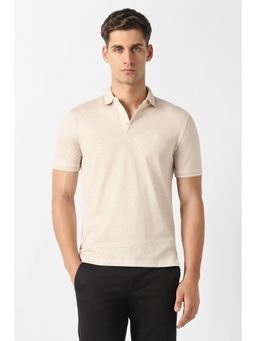 Van Heusen - Beige Printed Cotton Slim Fit Polo T-Shirt