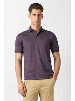 Van Heusen - Purple Printed Cotton Slim Fit Polo T-Shirt