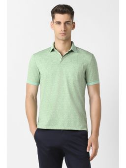 Van Heusen - Green Printed Cotton Blend Regular Fit Polo T-Shirt