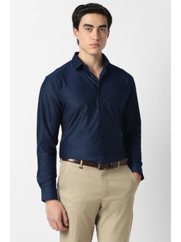 Van Heusen - Navy Blue Textured Polyester Blend Slim Fit Shirt