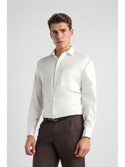 Van Heusen - White Textured Cotton Blend Tailored Fit Shirt