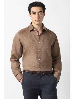 Van Heusen - Brown Textured Linen Tailored Fit Shirt