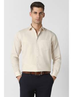 Van Heusen - Cream Solid Cotton Tailored Fit Shirt