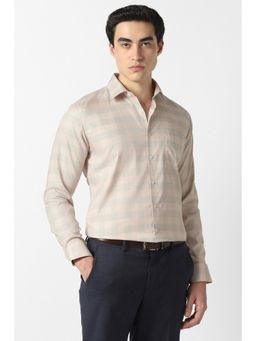 Van Heusen - Beige Checks Cotton Slim Fit Shirt