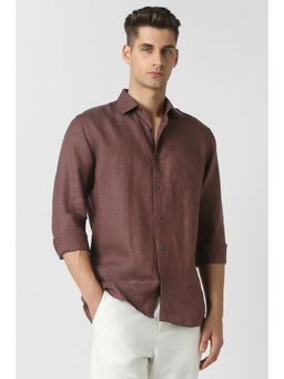 Van Heusen - Maroon Textured Linen Tailored Fit Shirt