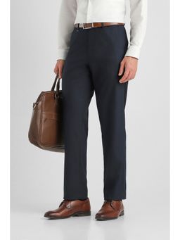 Van Heusen - Navy Blue Solid Polyester Blend Regular Fit Trouser