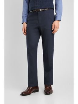 Van Heusen - Navy Blue Solid Polyester Blend Regular Fit Trouser