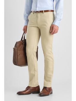 Van Heusen - Beige Solid Cotton Blend Slim Fit Trouser
