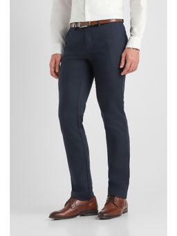 Van Heusen - Navy Blue Solid Cotton Blend Slim Fit Trouser