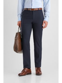 Van Heusen - Navy Blue Solid Polyester Blend Slim Fit Trouser
