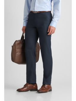 Van Heusen - Navy Blue Solid Polyester Blend Slim Fit Trouser