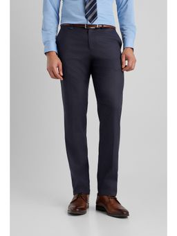 Van Heusen - Navy Blue Solid Polyester Blend Slim Fit Trouser