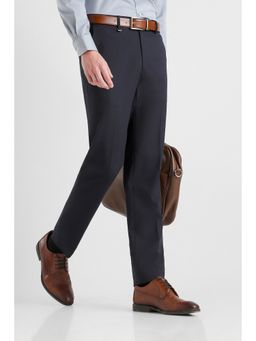 Van Heusen - Navy Blue Solid Polyester Blend Slim Fit Trouser