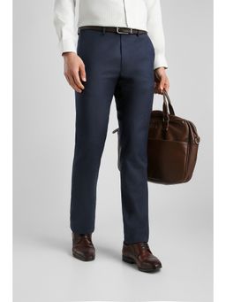 Van Heusen - Navy Blue Solid Polyester Blend Slim Fit Trouser