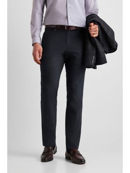 Van Heusen - Navy Blue Solid Polyester Blend Slim Fit Trouser