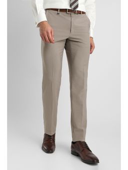 Van Heusen - Beige Solid Polyester Blend Slim Fit Trouser