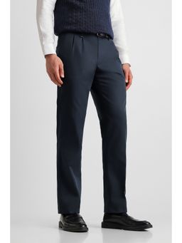 Van Heusen - Navy Blue Solid Polyester Blend Regular Fit Trouser