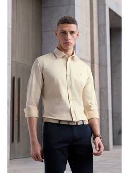 Van Heusen - Beige Textured Cotton Slim Fit Shirt
