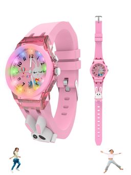 Spiky - 3D Cartoon Kids Analog Watch with 7 Multicolor LED Glowing Lights Pink Watch for Girls