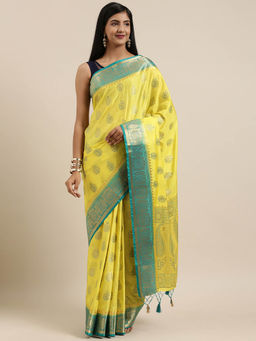 Mimosa - Women Kanjivaram Style Silk Saree With Unstitched Blouse