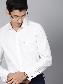 The Bear House - Men White Slim Self Design French Cuff Formal Shirt