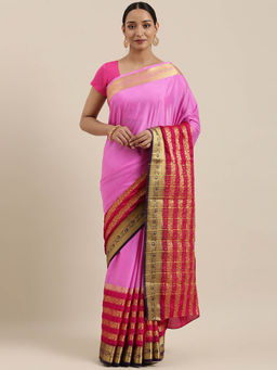Mimosa - Women Mysore Silk Style Crepe Saree With Unstitched Blouse