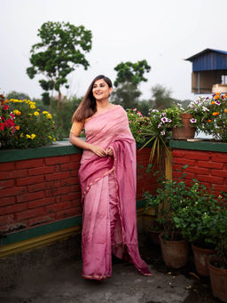 APAAPI THREADS OF GLORY - Purple Ombre Dyed Chanderi Silk Saree without Blouse