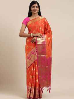 Mimosa - Women Kanjivaram Style Silk Saree With Unstitched Blouse