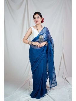 The Raksha Store - Blue Lagoon Bliss Emb Kota Doria Saree with Unstitched