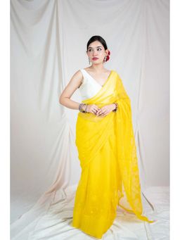 The Raksha Store - Saffron Sunshine Yellow Kota Doria Saree with Unstitched