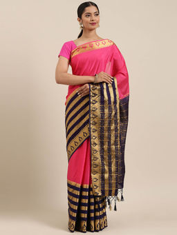 Mimosa - Women Mysore Silk Style Crepe Saree With Unstitched Blouse