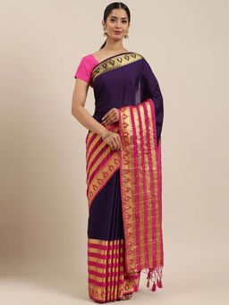 Mimosa - Women Mysore Silk Style Crepe Saree With Unstitched Blouse