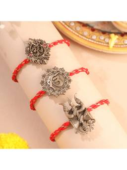 Cosa Nostraa - Trishul, Om And Ik Onkar Motif Designer Thread Rakhi (Pack Of 3)