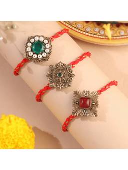 Cosa Nostraa - Royal Emerald Antique Gold Premium Designer Rakhi (Pack Of 3)