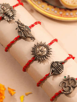 Cosa Nostraa - Lord Krishna, Shivling, Surya Dev, Om And Tridhanush Rakhi (Pack Of 5)