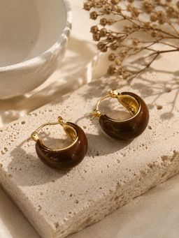 Niska - 22K Gold Plated Single Brown Earrings