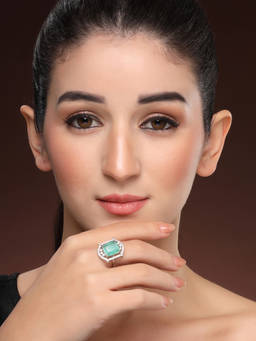 ZENEME - Rhodium-Plated Silver-Toned Ice Green Cut Crystal Halo Ad Adjustable Ring
