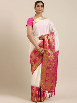 Mimosa - Women Mysore Silk Style Crepe Saree With Unstitched Blouse