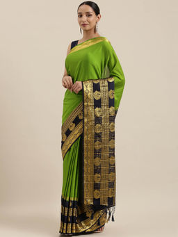 Mimosa - Women Mysore Silk Style Crepe Saree With Unstitched Blouse